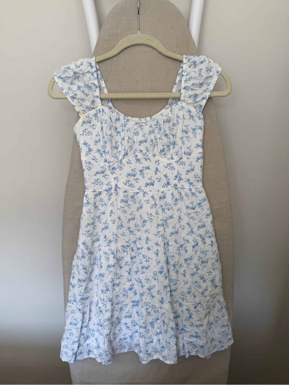 Hollister White Mini Dress with Light Blue Floral Print